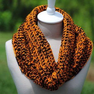 Crochet Black and Orange Extra Wide Cowl/New